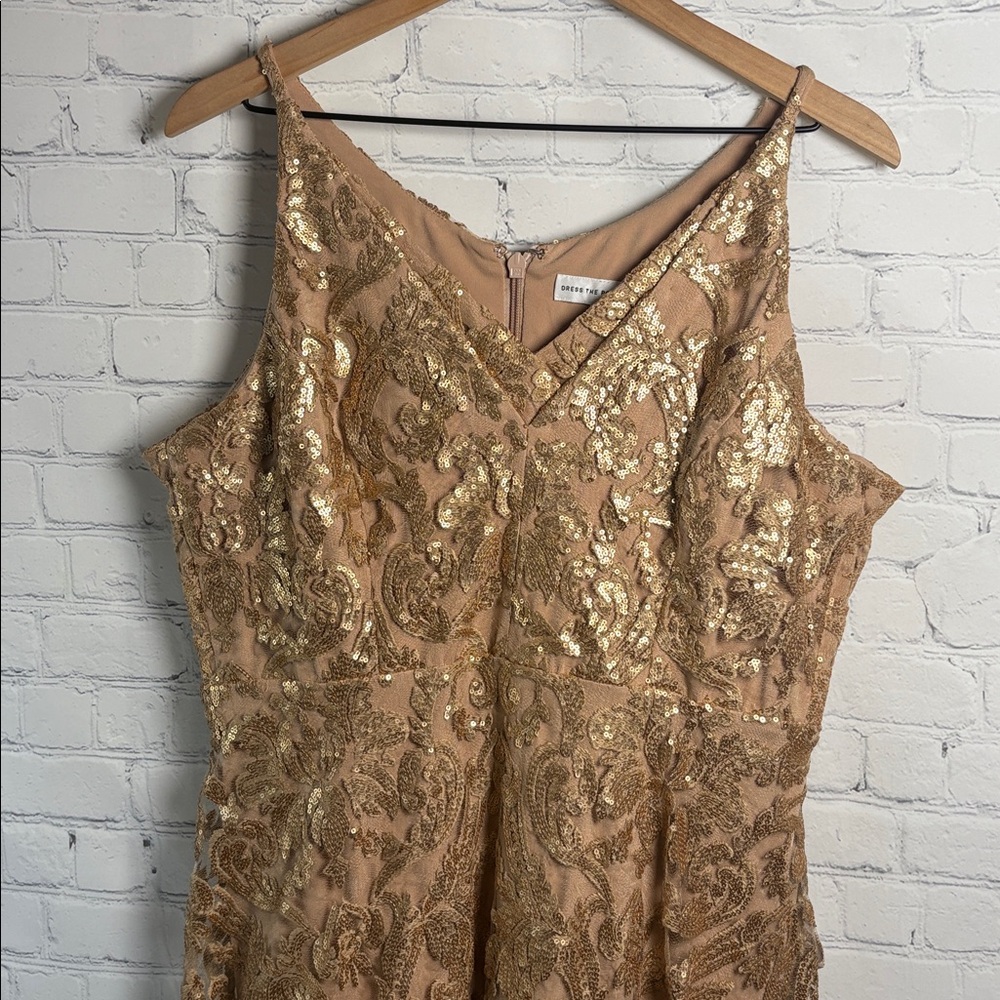DRESS the POPULATION NWT Blair Gold Sequin Lace Mesh Sleeveless Dress size XL - Picture 4 of 9